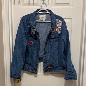 Oversized Blue Denim Jacket with Patches